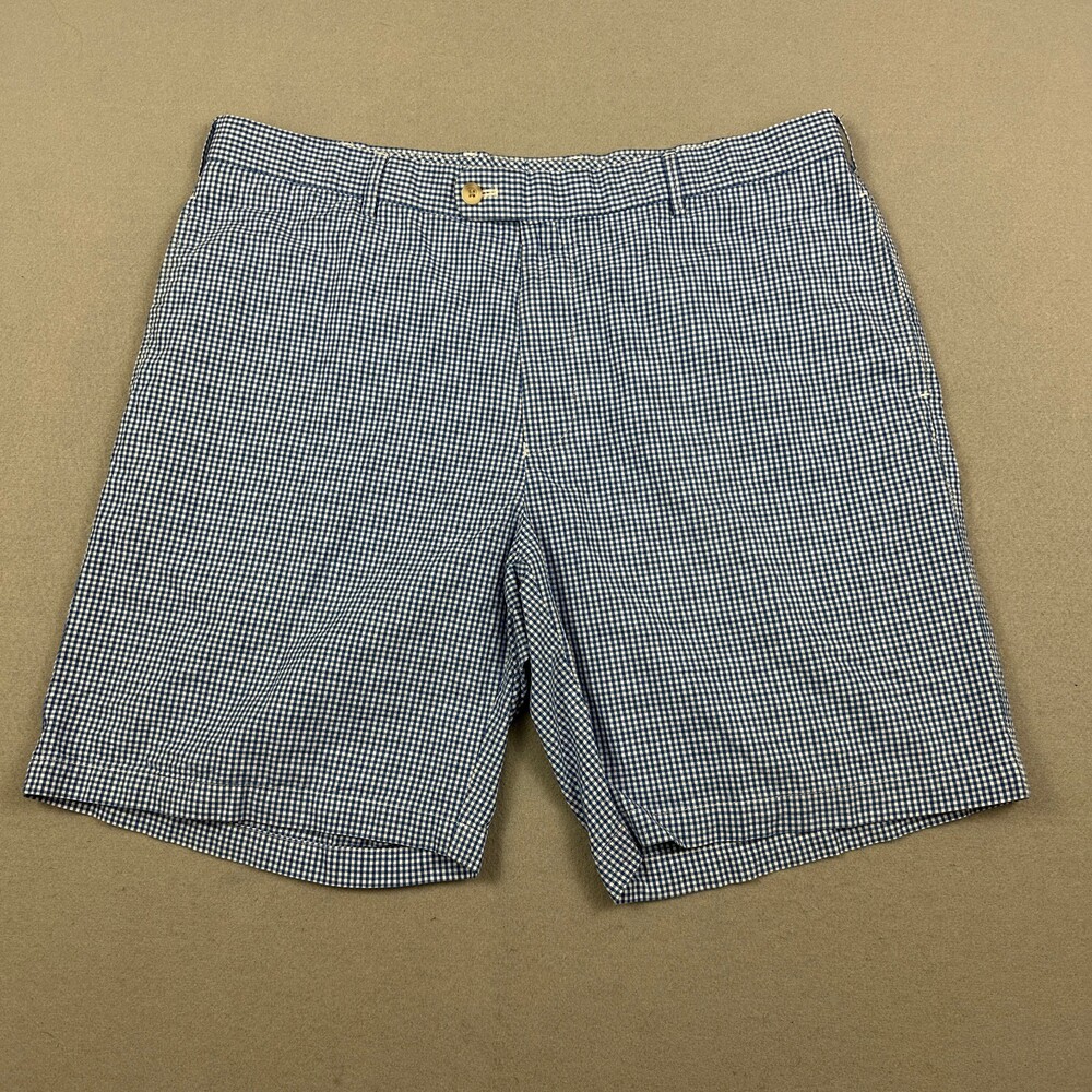 Peter Millar Shorts Men 38 Blue Gingham Check Flat Front Golf Crown Cotton